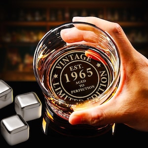Custom 60th Birthday Whiskey Glass - Old Fashioned Rock Glass Birthday Gifts for Dad