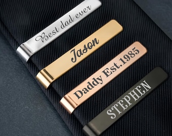 Personalized Tie Clip Gifts For Dad, Custom Men's Suit Accessories, Engraved Tie Bar for Grandpa, Gift Bag Included