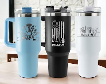 Personalized Plumber 40oz Tumbler With Handle, Custom Engraved Tumbler For Plumbers, Gift For Him, Handyman Gifts, Plumber Worker Gift