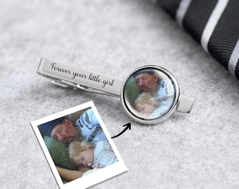 Personalized Photo Tie Clip For Dad, Custom Tie Bar for Grandpa, Father's Day Gift from Daughter