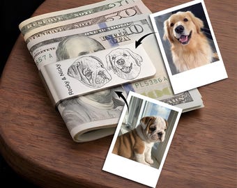 Personalized Portrait Pet Money Clip, Custom Money Holder Gift For Dad, Engraved Father's Day Cash Holder Gift