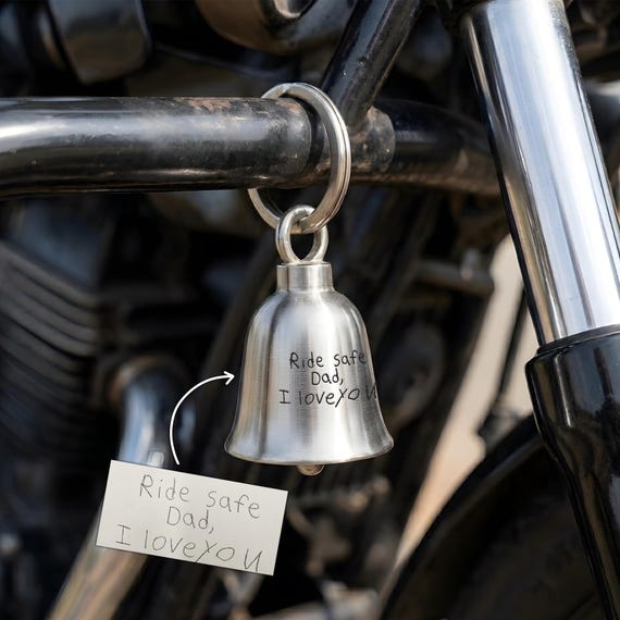Custom Handwriting Motorcycle Bells, Personalized Blessing Bell for Biker, Father's Day Gift for Dad