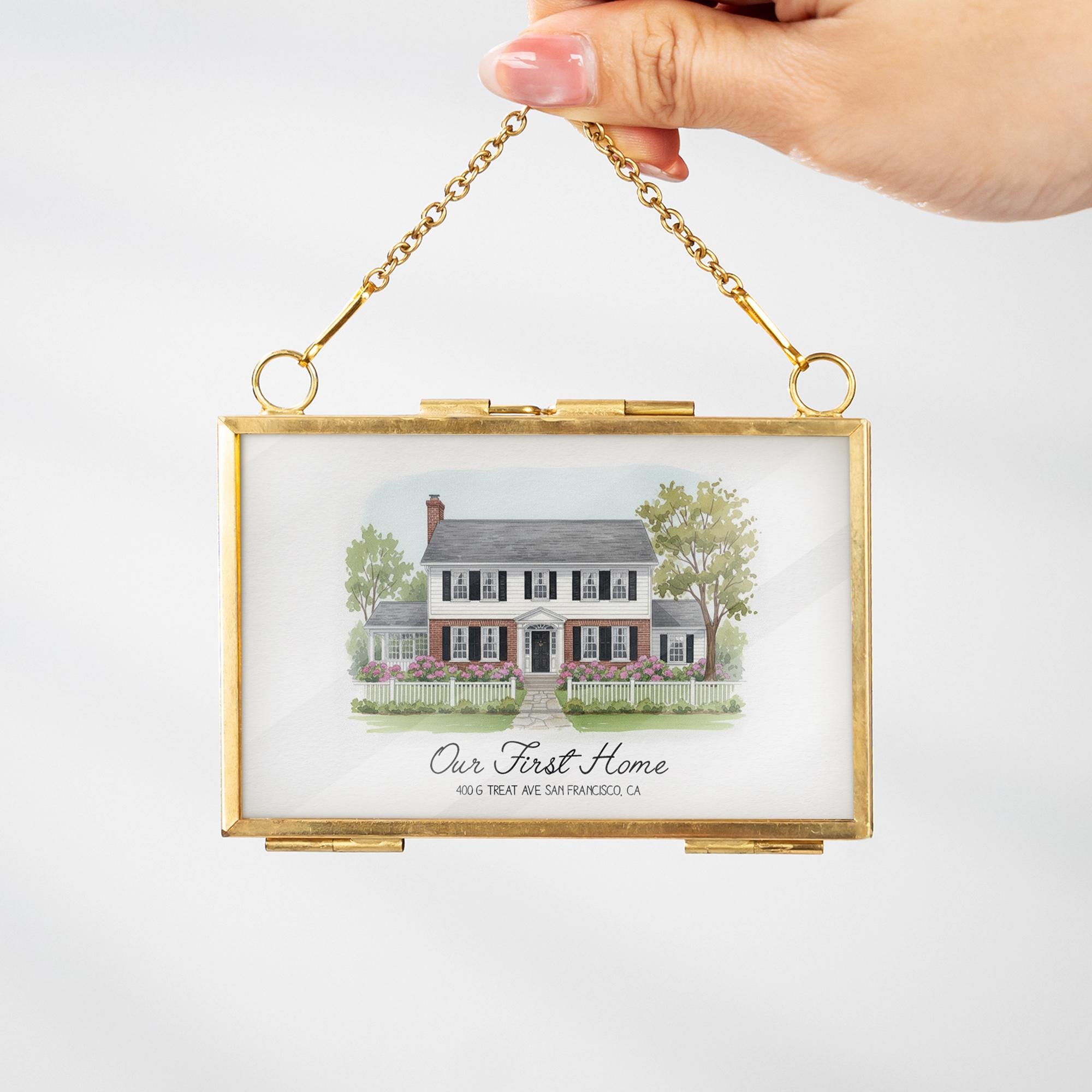 Personalized New Home Photo Ornament, Watercolor House Painting Frame ...