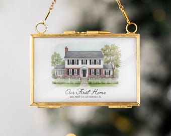 Custom Watercolor House Painting Frame Ornament, New Home Christmas Gift Keepsake, First Home Gift