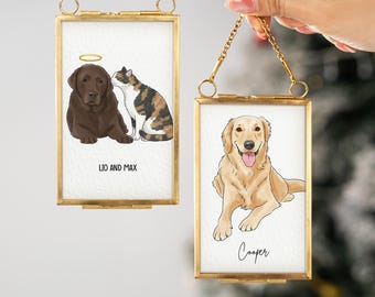 Custom Dog Christmas Golden Frame Ornament, Unique Watercolor Pet Portrait Keepsake Gifts