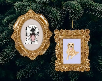 Custom Pet Vintage Frame Ornament, Pet Portrait Painting Christmas Gifts