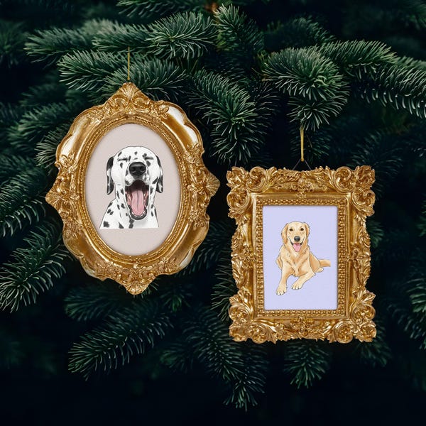 Custom Pet Vintage Frame Ornament, Pet Portrait Painting Christmas Gifts