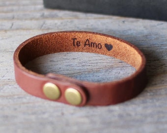 Personalized Brown Leather Bracelet // 3rd Anniversary Gift for him