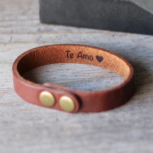 Personalized Brown Leather Bracelet // 3rd Anniversary Gift for him