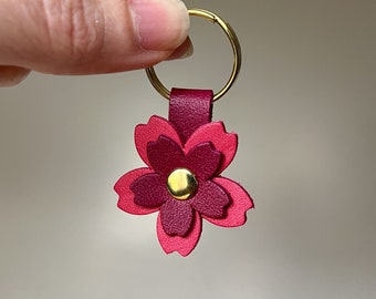 Leather Cherry Blossom keychain, small flower bag charm