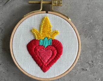 Heart Embroidery Hoop | Wall Decor | Hand-Stitched Art | Mini Hand-Embroidered Heart Wall Art | Valentine's  Day Gift