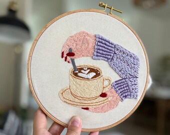 Hand-Embroidered Coffee Hoop | Coffee Wall Decor | Perfect Gift for Coffee Lovers | Handmade Art