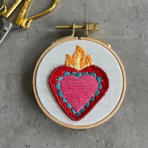 Heart Embroidery Hoop Wall Decor Hand-Stitched Art Valentine's day gift image 1