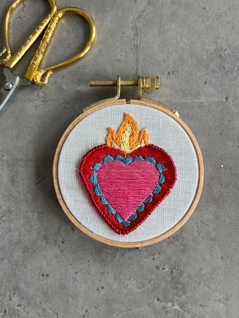 Heart Embroidery Hoop Wall Decor Hand-Stitched Art Valentine's day gift image 1