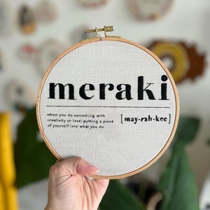 Meraki Definition Embroidered Hoop Art - Handmade Fiber Wall Decor
