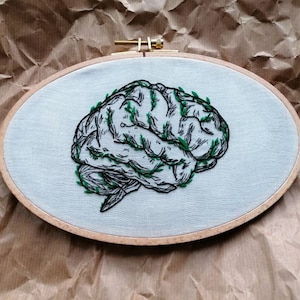 Brain Embroidery, Anatomy Embroidery, Hand Embroidery Art, Unique Medical Art