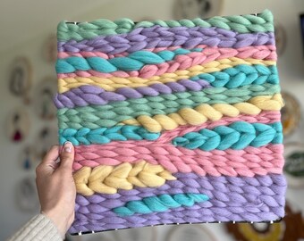 Handgemaakt regenboogvierkant weven | Kunst aan de muur decor | Circulair geweven muurkunst | Thuis cadeau