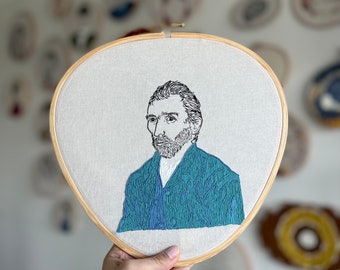 Vincent Van Gogh Hand-Embroidered Portrait, Unique Fiber Art, One-of-a-Kind Wall Decor|Hand embroidered portrait