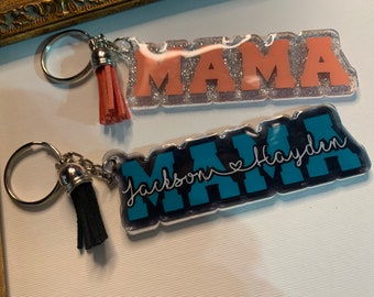 Mama keychain | gifts for her | gifts for mom | Personalized Name keychain | Custom Tassel Clear keychain | Glitter Keychain