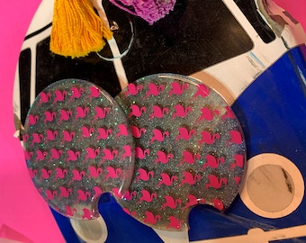 Glitter Car Coasters/ Resin Coasters/ glitter Cupholder Coaster/ Car Accessories/flamingo glitter car coaster