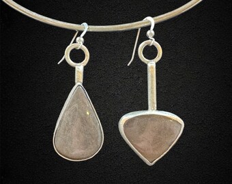 Dangling Silver Obsidian Earrings