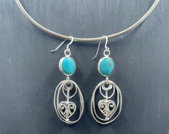 Turquoise Heart Dangling Earrings