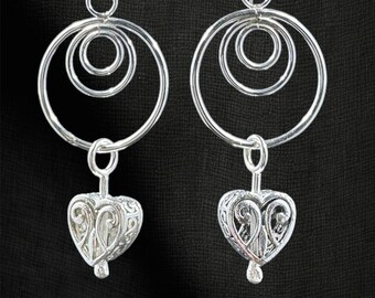 Dangling Silver Heart Earrings