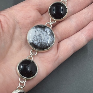 Black Onyx and Dendritic Agate Silver Bracelet