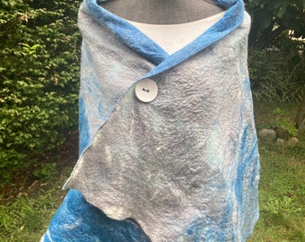 Blue Clouds in the Sky Felted Shawl