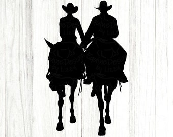 Cowboy and Cowgirl Silhouette, Western Couple SVG, Horseback Wedding, Horse Riding PNG, Western Wedding Clipart, Digital Download