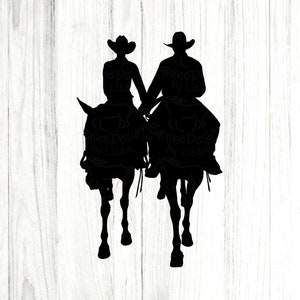 Cowboy and Cowgirl Silhouette, Western Couple SVG, Horseback Wedding, Horse Riding PNG, Western Wedding Clipart, Digital Download