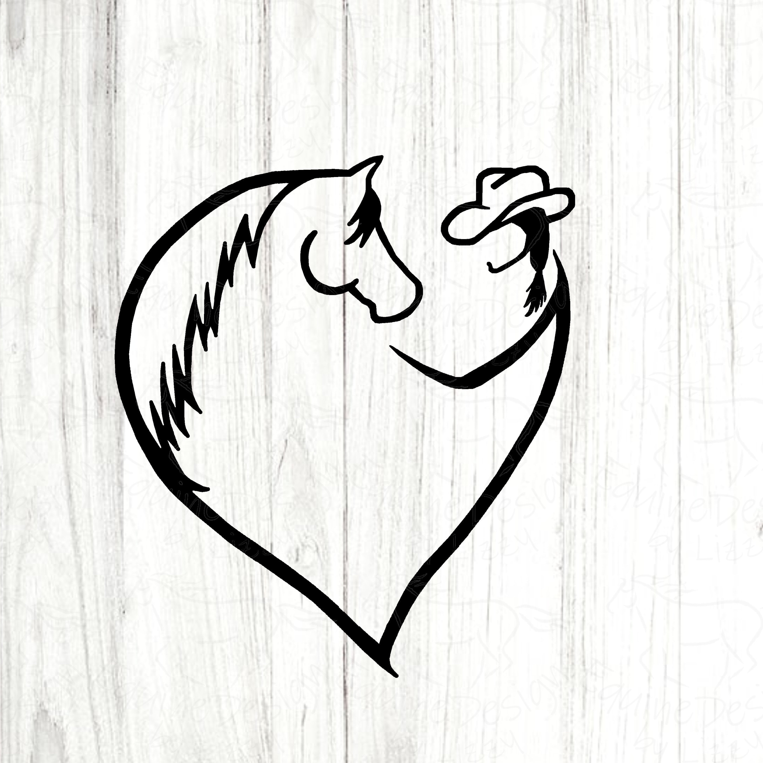 Paard hart SVG, cowgirl en paard clipart, cowgirl SVG, digitale download, paard afbeelding voor Cricut, western clipart, paard silhouet, liefde