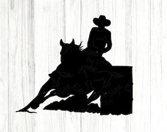 Barrel Racing SVG, paard silhouet, Cowgirl clipart, vinyl afbeelding, PNG-bestand, T-shirts, kussens, scrapbooking, sticker, opstrijkbare