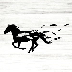 Laufendes Pferd Silhouette, Pferd SVG, Federn, Pferd Clipart, Vinyl-Bild, PNG-Datei, T-Shirts, Kissen, Scrapbooking, Aufkleber, Aufbügeln