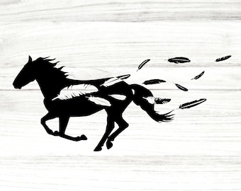 Running Horse silhouet, paard SVG, veren, paard clipart, vinyl afbeelding, PNG-bestand, T-shirts, kussens, scrapbooking, sticker, opstrijkbare