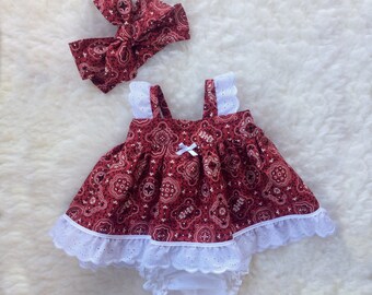 Cowgirl Western And Lace Baby Girl Three Piece Dress And Head Wrap Set Newborn To Months Cowgirl Western And Lace Baby Girl Three Piece Dress And Head Wrap Set Newborn To Months