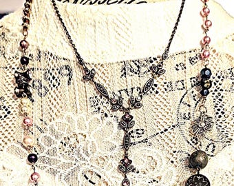 Convertible Layered Necklace Set, Mixed Media Artisan Jewelry, Boho Beaded Statement Necklace