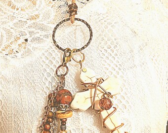 Layered Mixed Metal Leather Boho Necklace, Artisan Statement Jewelry