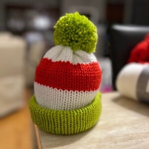 Christmas beanie hat for woman, red-white- lime green colored, Grinch hat, woman’s Grinch hat, adult size Christmas beanie hat