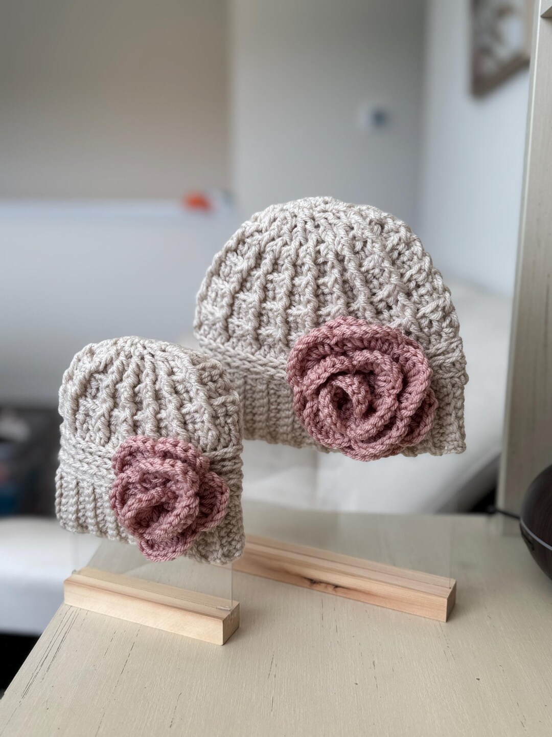 ISO In Search Of Vintage Pink Crochet Abercrombie & Fitch Skull Cap Winter Hat Made to Order Crochet Beanie: Navy & Pink Boho Skull Cap - Etsy main image 2