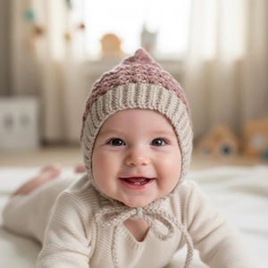 Baby Pixie Bonnet Hat: Secure Tie, Warm Ear Coverage Handmade Crochet Toddler Bonnet
