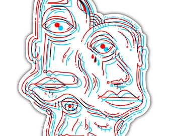 3D Anaglyph Line Art Vinyl Sticker | Maxwell Webber