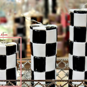 CHECKERED PILLAR Candle / Cylindrical Candle / Hand Painted / Decorative / Housewarming Gift