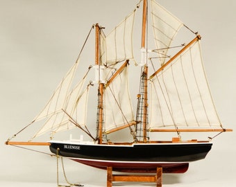 BLUENOSE ZEILBOOT Model / Houten Miniatuurboot met zeilen / Vintage Kunst / Nautische Deco / Woondecoratie / Tafel- en bibliotheekdecoratie