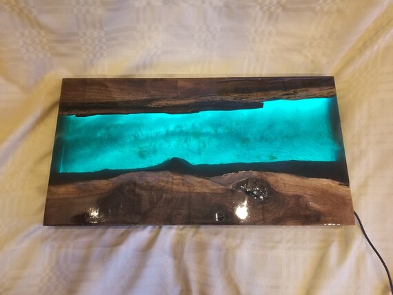 Items similar to Epoxy Wall Art, Wall Hanging, LED Wall Art, Wood Wall