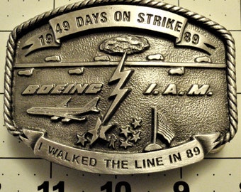 Vintage 1989 BOEING AIRCRAFT IAM 49 Days On Strike Buckle