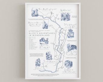 Alice's Adventures in Wonderland Map A2 A3 Print - Children's Story Wall Art - Nursery Decor Poster - Literary Quote Print