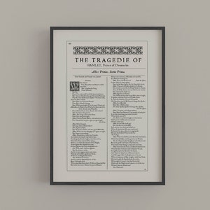 Hamlet First Folio Book Page Print, William Shakespeare Fine Art Print, Giclee Print, Literary Poster, Literature Gift, Book Decor