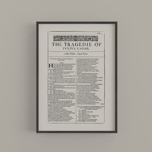 Tragedy of Julius Caesar Fine Art Print, William Shakespeare First Folio Print, Roman Literature Print, Book Decor, Theatrical Poster