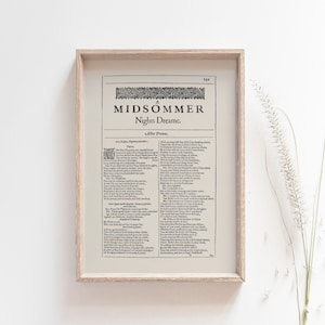 Première impression folio du Songe d'une nuit d'été, giclée de littérature anglaise, impression d'art littéraire A1 A2, affiche de décoration d'intérieur William Shakespeare
